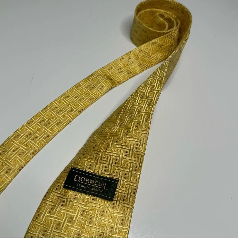Dormeuil Yellow and Gold Patterned Silk Power Tie‎